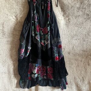 Hale Bob Black Floral Beaded Halter Dress